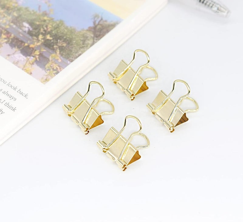 YCVIORING Gold Binder Clips, Mini Paper Clip, Small Paper Clamps 15mm (5/8 inch), 100 Pack Micro Size Office Clips for Home School and Business (Gold) - Image 3